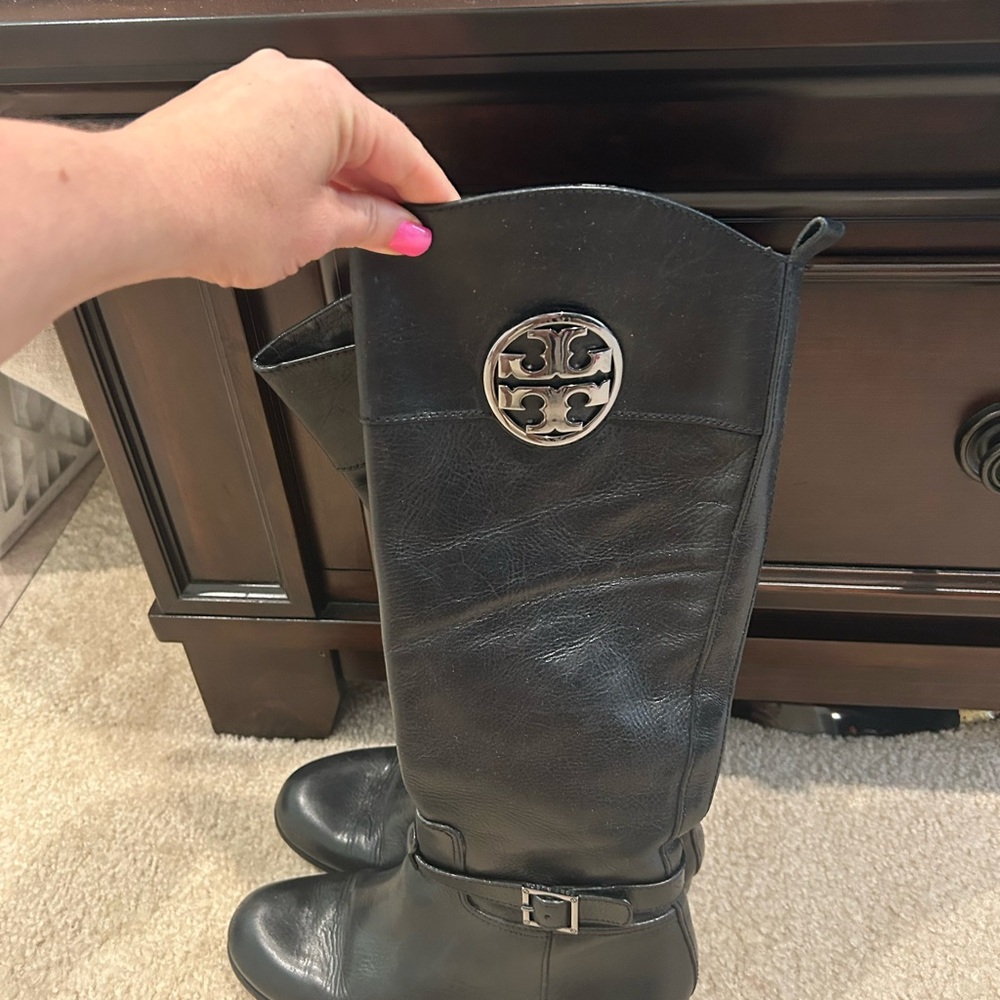 Tory Burch Black Heeled Boots with Logo